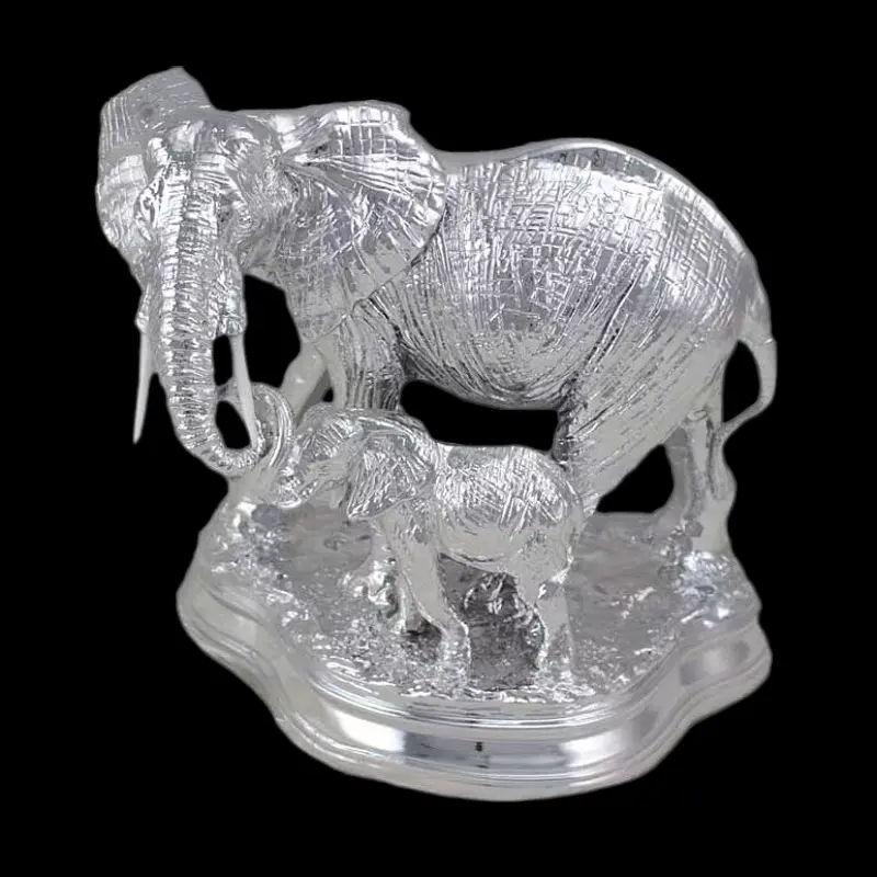 Sculpture d'éléphant de mariage indien, sculpture de bureau en fibre de verre or argent résine de haute qualité