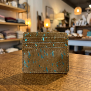 Portefeuille fin pour cartes en cuir de vachette marron et turquoise délavé à l'acide, double, vintage, style bohème, à motifs floraux, portable, avec rivets, fabricant et fournisseur indien - Product Image 3