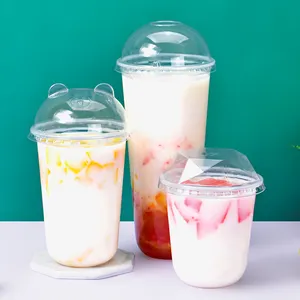 Custom 90/95 Caliber Disposable U-shaped Clear Pp Plastic Dabba Cup Vasos Plastico Juice Drink Cup Boba Bubble Tea Cups With Lid