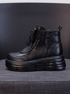 Stivali Chelsea da <span class=keywords><strong>Donna</strong></span> di Alta Qualità con Suola Spessa e Fodera in Pile, <span class=keywords><strong>Stivaletti</strong></span> Casual con Lacci e Rialzo Interno, Versatili e Nuovi - Product Image 3