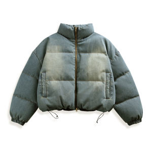 Cappotti corti in Denim da donna con collo alto regolabile e con laccio a scomparsa stile 50% Vintage - Product Image 1