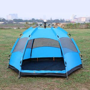 Tente familiale automatique pop-up double couche orange et bleue pour le camping en plein air – Vente en gros - Product Image 1