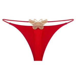 Lingerie sexy printemps/été : string brodé papillon, taille basse, fines bretelles double couche pour le fitness, lingerie sexy sans couture - Product Image 3
