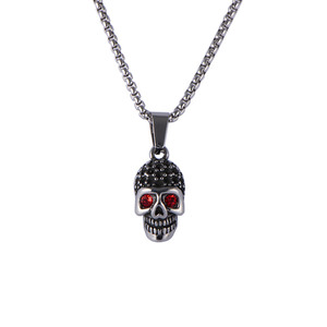 Collier tête de mort en acier inoxydable, pendentif en pierre rouge, bijoux de fête SP1046 - Product Image 5
