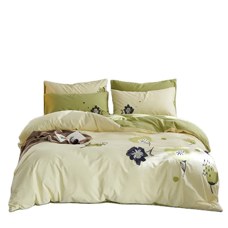 Class A Cotton Washed Cotton Embroidery - Matcha Milk Green Kit 1.2m Bed Sheet Model Three-piece Set