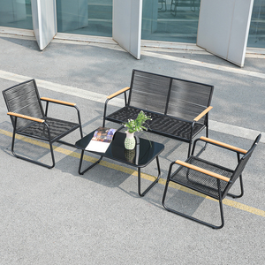 Moderni Mobili da <span class=keywords><strong>Esterno</strong></span> Doppio Posto Singolo Divano da Giardino Set con Tavolo in Vetro per Hotel Quattro Pezzi Arredo da <span class=keywords><strong>Esterno</strong></span> - Product Image 5