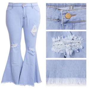 Jeans de Mezclilla Ajustados con <span class=keywords><strong>Campana</strong></span> y Desgarros para Mujer, Talla Grande 5XL - Product Image 2