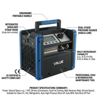 Machine de récupération de réfrigérant portable VRR24M-C, équipement de service HVAC pour l'entretien de la réfrigération