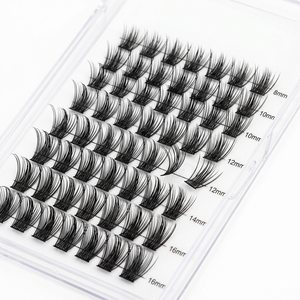 Pestañas Postizas Pre-cortadas en Racimo, 12mm 14mm, Libres de Crueldad Animal, Banda Delgada, OEM ODM, 3D, Negro Mate Oscuro - Product Image 1