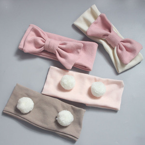 Bandeau en coton gaufré pour bébé avec nœud et pompon, doux et élastique, pour nouveau-nés garçons et filles, style turban - Product Image 1
