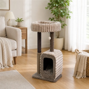 BSCI Premier Pet Product Manufacturer Small Beige Corduroy Fabric Sisal Tower with <b>Top</b> Sleeping Bed Small Space <b>Cat</b> Tree - Product Image 1