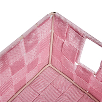 Panier de rangement en plastique tissé rose avec poignées, petit bac de rangement rectangulaire pour étagère, salle de bain, placard