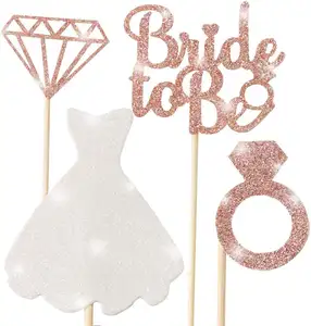 Bán Buôn Glitter Rose Gold Kim Cương Nhẫn Wedding Dress Cupcake Toppers Cô Dâu Để Được Cho Engagement Wedding Bachelorette Đảng