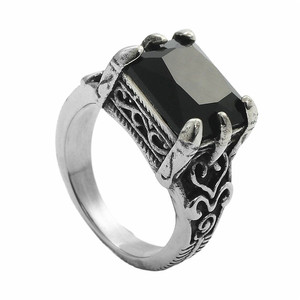 European American Style Men's <b>Titanium</b> Steel Square <b>Black</b> Diamond <b>Ring</b> Claw Setting Geometric Punk Fashion Jewelry Gift - Product Image 4
