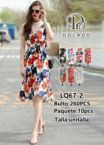 Abito midi da donna LQ67-2 con stampa floreale, spalline sottili, linea ad A, in chiffon, casual estivo, tessuto traspirante. - Product Image 3