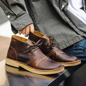 Botas de Media Caña para Hombre, de Cuero Genuino, Punta Redonda, con Cordones, Suela de Goma, para Todas las Temporadas, Zapatos Casuales para Caminar - Product Image 3