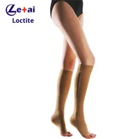 Bas de contention à fermeture éclair mi-mollet, élastiques, à bout ouvert, pour le sport, grandes tailles, en nylon tricoté, pour l'exportation et le commerce international
