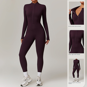 Combinaison de sport en <span class=keywords><strong>velours</strong></span> chaud à fermeture éclair SHINBENE, doublée de polaire, pour femmes, combinaison de yoga compressive - Product Image 3