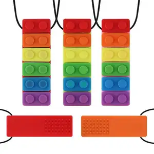 1Pcs Block Baby Teether Autism Sensory Chew Necklace Silicone Biting Teethers Silicone Organic Baby Building Block Teethering