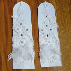 Gants d'étiquette de mariage nuptiale dentelle soluble dans l'eau en forme de fleur diamant crochet doigt longs gants de mariée - Product Image 6