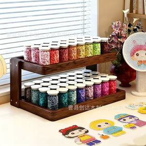 Wooden Double Layer <b>Shelf</b> Desktop Storage Rack For Beads Craft Supplies Organizer Rectangle 2 Tier Movable Multi Layer Display - Product Image 4