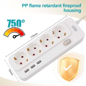 Winning Star Power Strip 4 Outlets 3 <b>Usb</b> Ports Flame Retardant Safety <b>Socket</b> European Plug 230V - Product Image 3