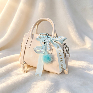 Shimmer White Swan Acrylic Keychain Quicksand Design With Pom Pom Pearl Chain Fashion <b>Ladies</b> Handbag <b>Keyring</b> - Product Image 4