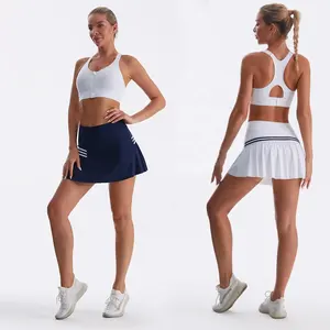Hot Selling Mid-Waist Breathable Shorts Lightweight Pleated Tennis Skirt With Quick-Dry Striped Design For Women's Gym Workouts