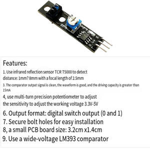 Sensor de seguimiento KY-033 TCRT5000, módulo de seguimiento con interruptor fotoeléctrico reflectante - Product Image 4