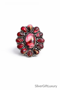 Red Rose Dahlia Turquoise <b>Statement</b> <b>Ring</b> in 925 Sterling <b>Silver</b> Boho Artisan Gemstone Jewelry for Women Everyday Wear Special - Product Image 2