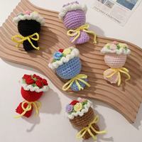 Buket Bunga Rajut Mini Buatan Tangan Bunga Matahari Daisy Mawar Tulip Rajutan Bunga Crochet Gantungan Kunci Bunga Crochet Grosir