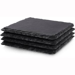 Wholesale Black Non-Slip Laser Engraving Drink Cup Slate Stone Bulk Coasters <b>Set</b> <b>Square</b> Round Slate Coasters With Holder - Product Image 3