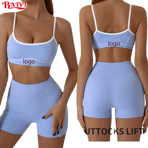 High-Elasticity Yoga Suits Spandex/Nylon Yoga <strong>Outfit</strong> Contrast Color Bra Hip-Lifting Fitness Shorts Sweat-Wicking Outdoor Set - Product Image 1