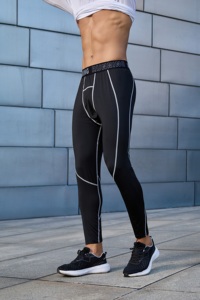 Leggings de compression sans couture pour hommes, tissu performant à séchage rapide, taille élastique « RUNNING », évacuation de l'humidité, approvisionnement en vrac - Product Image 2
