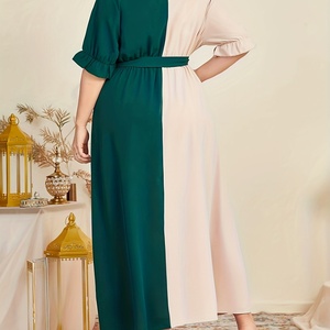 Nouvelle Robe d'été tendance, sexy et décontractée, à contraste de couleurs, froncée, à manches mi-longues, en mousseline, élégante, grande taille pour femme - Product Image 6