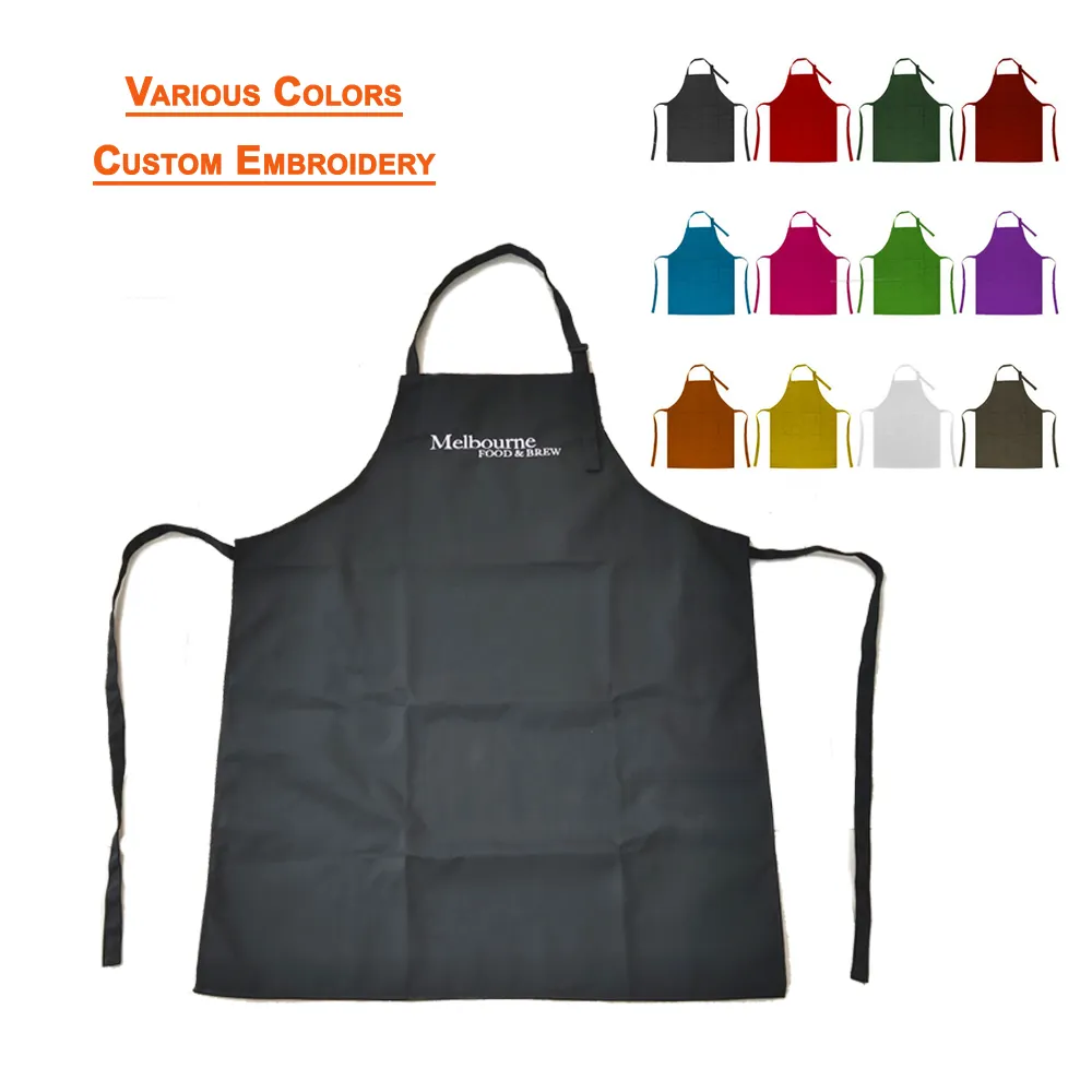 Hotel Chef Apron Customized Logo Aprons Kitchen Cooking With Waterproof in Cotton Polyester Adjustable Black Custom Style Time