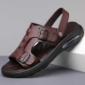 Sandalias de Verano para Hombre, Antideslizantes, de Cuero Genuino, Suela Suave, Modernas, Casuales, 2 en 1, Chanclas de Playa - Product Image 2