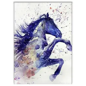 Caballo de pelo largo y alto hecho a mano morado oscuro saltando pintura al óleo sobre lienzo para decoración de habitación imagen de animal de caballo moderno