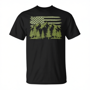 T-shirt con bandiera americana, foresta, alberi, fauna selvatica, natura, outdoor - Product Image 2
