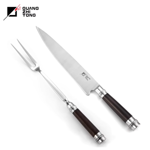 Meistverkauftes Fleischmesser und Gabel Set, 2-teilig, Edelstahl Küchenmesser-Set mit Holzgriff für Outdoor BBQ <span class=keywords><strong>Grill</strong></span> - Product Image 1
