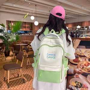 Color Blocked Backpack For Girls 15 Inches Large Capacity School Backpack With Letter Design Lightweight Student Backpack - Product Image 2