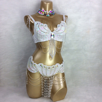 Ecowalson Nouveauté Ensemble de costume de danse du ventre pour femmes avec soutien-gorge et ceinture Robes en soie/coton pour la danse du ventre Carnaval