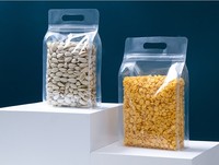 Sacs d'emballage alimentaire transparents à fond plat avec poignée, à huit soudures latérales, pour snacks, céréales, fruits secs, assaisonnements et noix