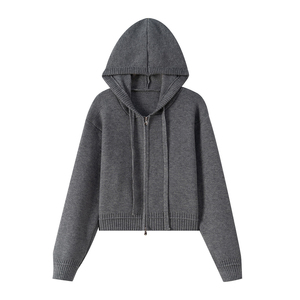 <span class=keywords><strong>Cardigan</strong></span> Corto in Maglia <span class=keywords><strong>con</strong></span> Cappuccio e Zip Grigio da <span class=keywords><strong>Donna</strong></span> - Top Casual Quotidiano - Product Image 1