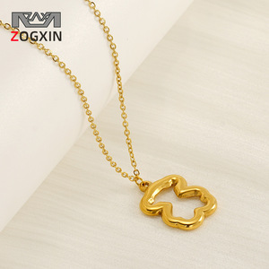 Zogxin Titanium Steel Hollow Bear Necklace 18K Gold Plated Animal Pendant Clavicle Chain For Women Gift Jewelry - Product Image 1