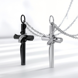 Nuevo estilo Diseño simple Jesús Religioso Plata Rosa Chapado en oro Hombres Mujeres Cruz Collar con colgante de acero inoxidable - Product Image 4