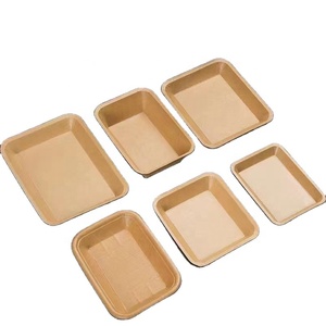 Biodegradable Disposable Rectangular Bakery Hot Dog Party BBQ Picnic Snack Fruit Food Brown Kraft Paper Plates Tray