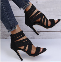 Escarpins stiletto noirs à talons hauts sandales à lanières chaussures à talons super hauts pour femmes vente en gros