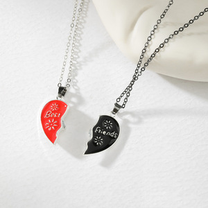 Collier pendentif cœur pour meilleurs amis, en alliage de zinc, cadeau pour enfants, bijoux, design magnétique rouge et noir - Product Image 3