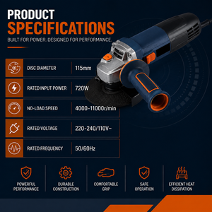 Meuleuse d'angle sans fil 115 mm, sans balais, alimentée par batterie, professionnelle, pour la découpe, le meulage et le polissage des métaux - Product Image 2